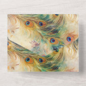 Aqua Green Gold Peacock Feathers Wedding All In One Einladung (Rückseite)