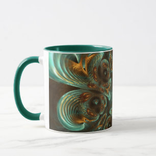 Aqua Green & Gold & Spirituosen Fraktal Art Tasse