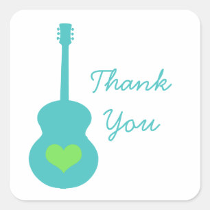 Aqua/Green Guitar Heart Danke Stickers