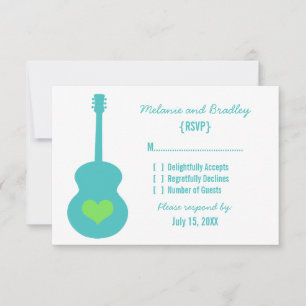 Aqua/Green Guitar Heart Response Card RSVP Karte