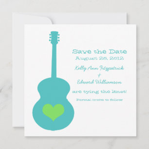 Aqua/Green Guitar Heart Save the Date einladen