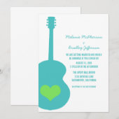 Aqua/Green Guitar Heart Wedding Einladung (Vorne/Hinten)