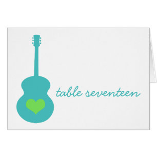 Aqua/Green Guitar Herz Tischnummer Card