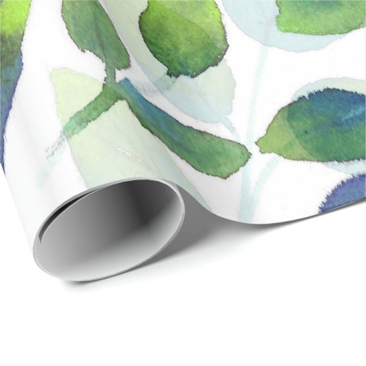 Aqua Green Leaf Muster Geschenkpapier (Rolleneckpunkt)