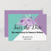 AQUA GREEN LILA LILAC FLORAL SAVE THE DATE RSVP KARTE (Vorne/Hinten)
