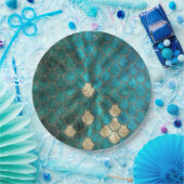 Aqua green Mermaidskales mit goldenem Glitzer Pappteller (Party)
