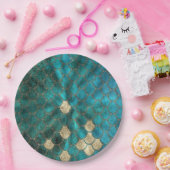 Aqua green Mermaidskales mit goldenem Glitzer Pappteller (Party)