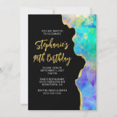 Aqua Green Multi Fire Opal Gold Glam 90. Geburtsta Einladung (Vorderseite)