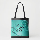Aqua Green Ombre Swirl-Design mit Monogramm Tasche (Vorderseite)