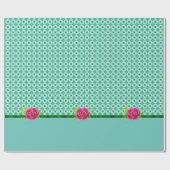 Aqua & Green Polka Dot | Rosa Rose mit festem Band Geschenkpapier (Flach)