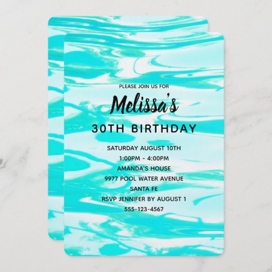 Aqua Green Pool Wasser Abstrakter Hintergrund Gebu Einladung (Vorne/Hinten)