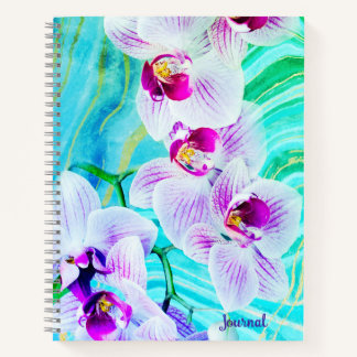 Aqua Green Purple Floral Geode Name Journal Notizblock
