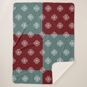 Aqua Green/Red Patchwork Sherpa Blanket Sherpadecke