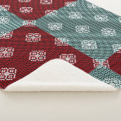 Aqua Green/Red Patchwork Sherpa Blanket Sherpadecke (3/4)