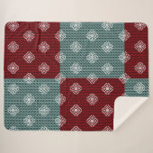 Aqua Green/Red Patchwork Sherpa Blanket Sherpadecke (Vorderseite (Horizontal))