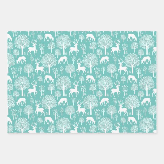 Aqua Green Rentier Weihnachtswrapping Paper Geschenkpapier Set (Vorderseite 2)