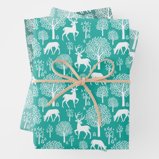 Aqua Green Rentier Weihnachtswrapping Paper Geschenkpapier Set (Beispiel)