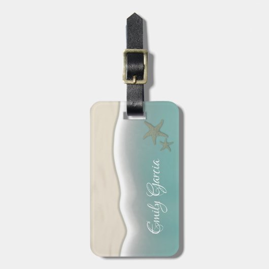 Aqua Green Sea Water Starfish Sand Trendy Coasty Gepäckanhänger (Vorderseite vertikal)
