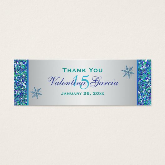 Aqua Green Silver Snowflakes Quinceanera Gefallen  (Vorderseite)