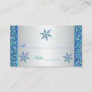 Aqua Green Silver Snowflakes Quinceanera Platzkart Platzkarte