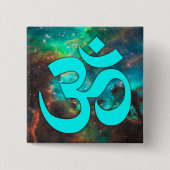 Aqua Green Star Cluster Om Symbol Button (Vorderseite)