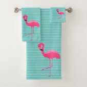 AQUA GREEN STRIPE 2 FLAMINGO BADEZIMMER TOWEL SET (Insitu)