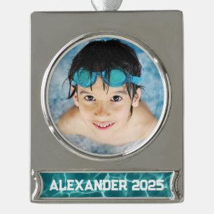 Aqua Green Swimming Pool Foto Banner-Ornament Silber