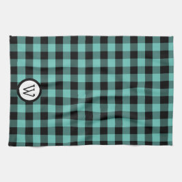 Aqua Green und Black Buffalo Kariert mit Monogram Geschirrtuch