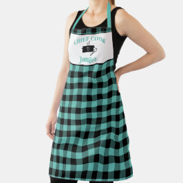 Aqua Green und Black Cook Buffalo Kariertes Muster Schürze