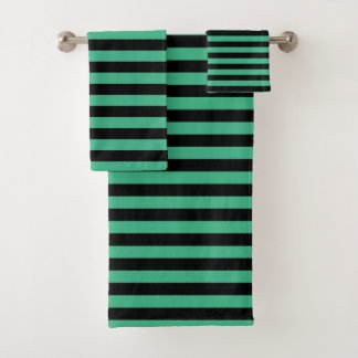 Aqua Green und Black Stripes Badhandtuch Set