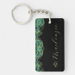 Aqua Green und Gold Elegantes Script Personalisier Schlüsselanhänger