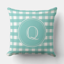 Aqua Green und White Gingham Monogram Kissen
