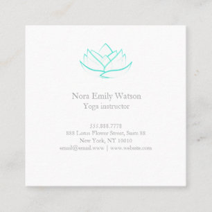 Aqua Green und White Square Lotus Business Card Quadratische Visitenkarte