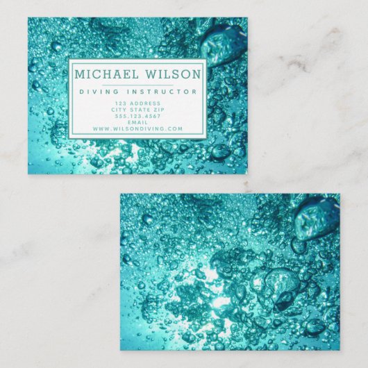 Aqua Green Water Bubbles - Tauchlehrer Visitenkarte (Vorne/Hinten)