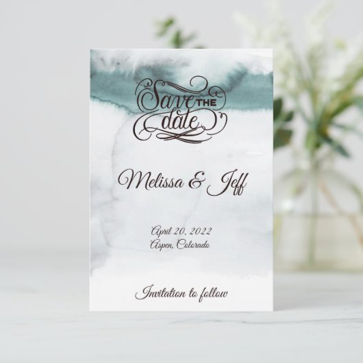 Aqua Green Water color Save the Date (Stehend Vorderseite)