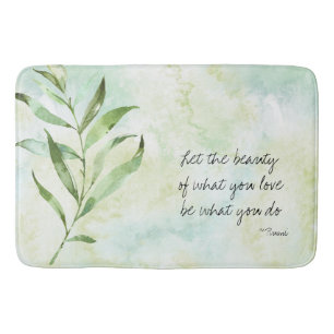 Aqua Green Watercolor-Blätter Rumi Quote Badematte