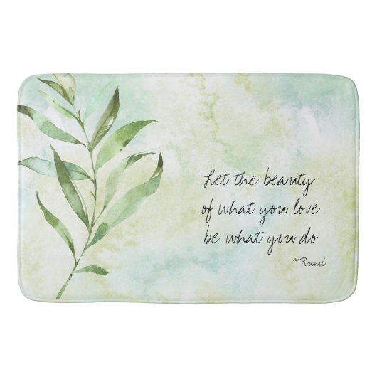 Aqua Green Watercolor-Blätter Rumi Quote Badematte (Vorderseite)