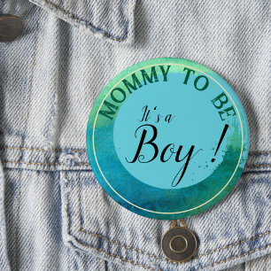 Aqua Green Watercolor 'It's a Boy' für Mommy Button