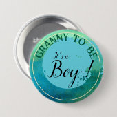 Aqua Green Watercolor 'It's a Boy' für Oma Button (Vorne & Hinten)