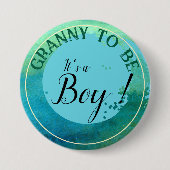 Aqua Green Watercolor 'It's a Boy' für Oma Button (Vorderseite)