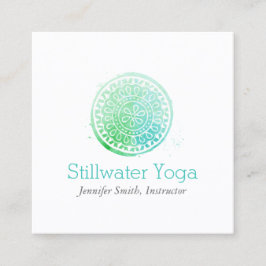 Aqua Green Watercolor Mandala Yoga und Wellness Quadratische Visitenkarte