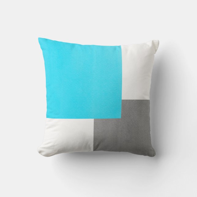 Aqua Grey White Geometric Block Kissen (Vorderseite)
