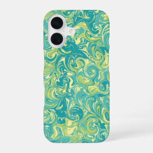 Aqua, Grün und Gelbmarmorwirbel iPhone 16 Hülle