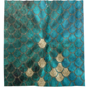 Aqua grünes Mermaidscales mit GoldGlitter Duschvorhang