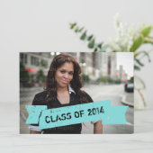 Aqua Grunge Banner Grad Einladung (Stehend Vorderseite)