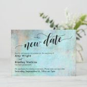 Aqua Grunge Neues Datum Hochzeitsaktualisierungska Einladung (Stehend Vorderseite)