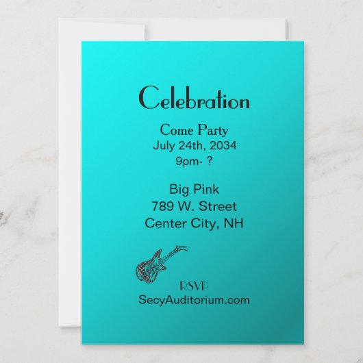 Aqua Guitar Party Einladung (Vorderseite)