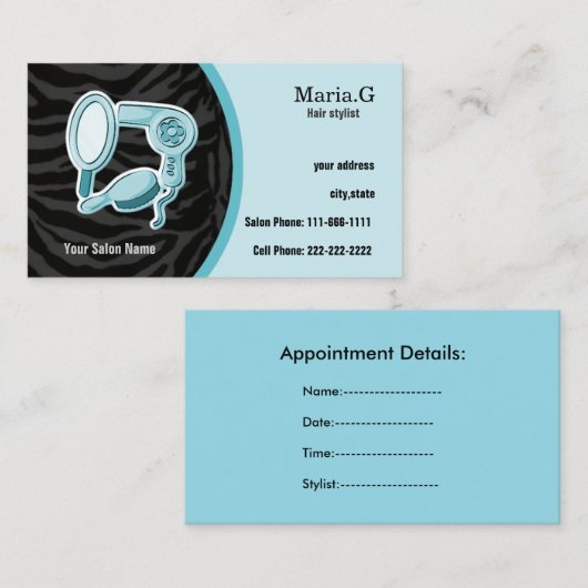Aqua Hair Salon Karten mit Terminvereinbarung auf (Vorne/Hinten)