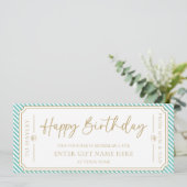 Aqua Happy Birthday Gift Voucher Card Einladung (Stehend Vorderseite)