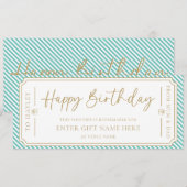 Aqua Happy Birthday Gift Voucher Card Einladung (Vorne/Hinten)
